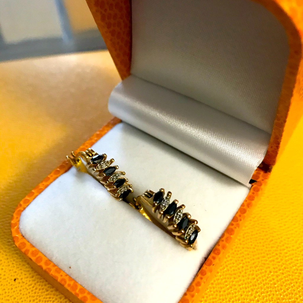 Blue Sapphire  Diamond Earrings